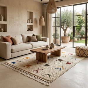 Tapis Azilal Crème à Motifs Minimalistes | Yamiriam - YaMiriam