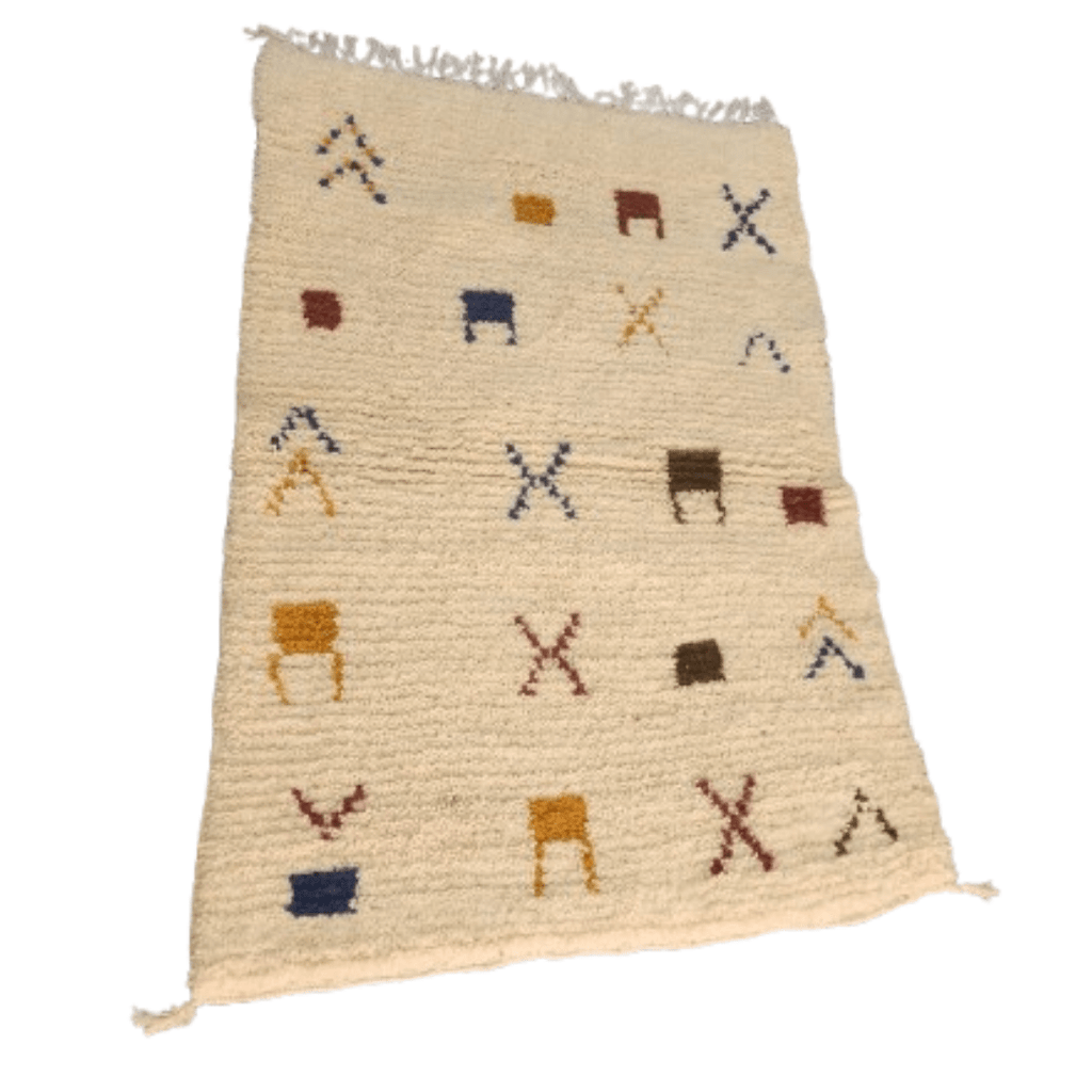 Tapis Azilal Crème à Motifs Minimalistes | Yamiriam - YaMiriam