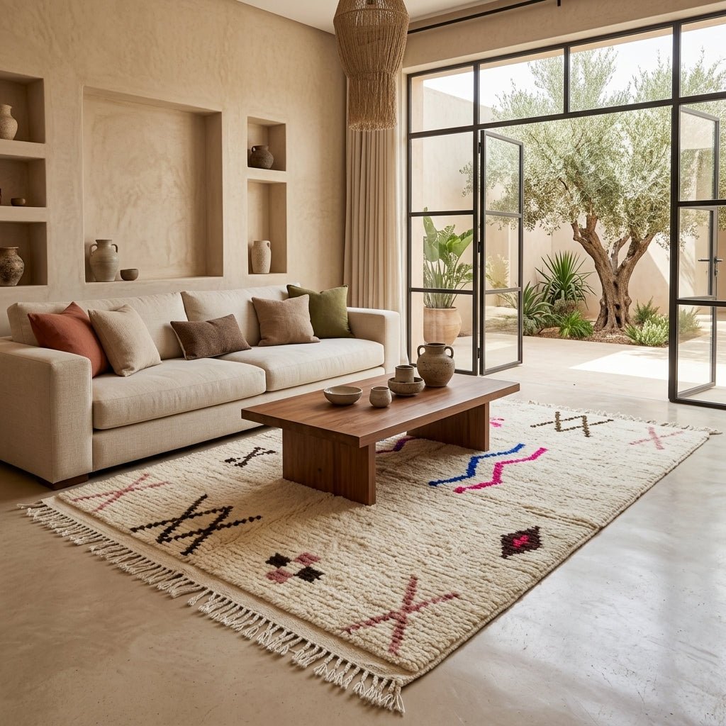 Tapis Azilal Crème à Motifs Zigzag | Yamiriam - YaMiriam
