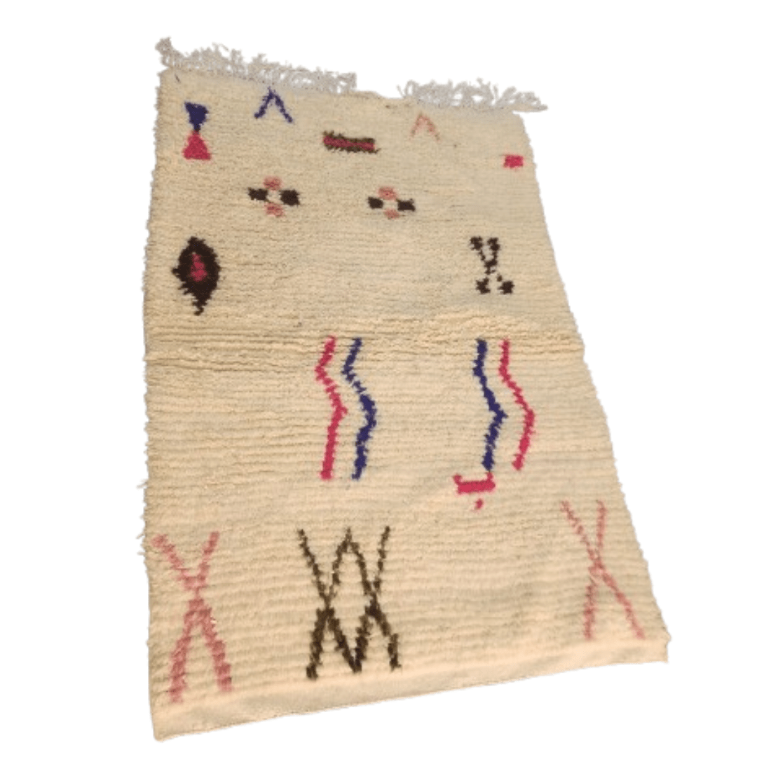 Tapis Azilal Crème à Motifs Zigzag | Yamiriam - YaMiriam