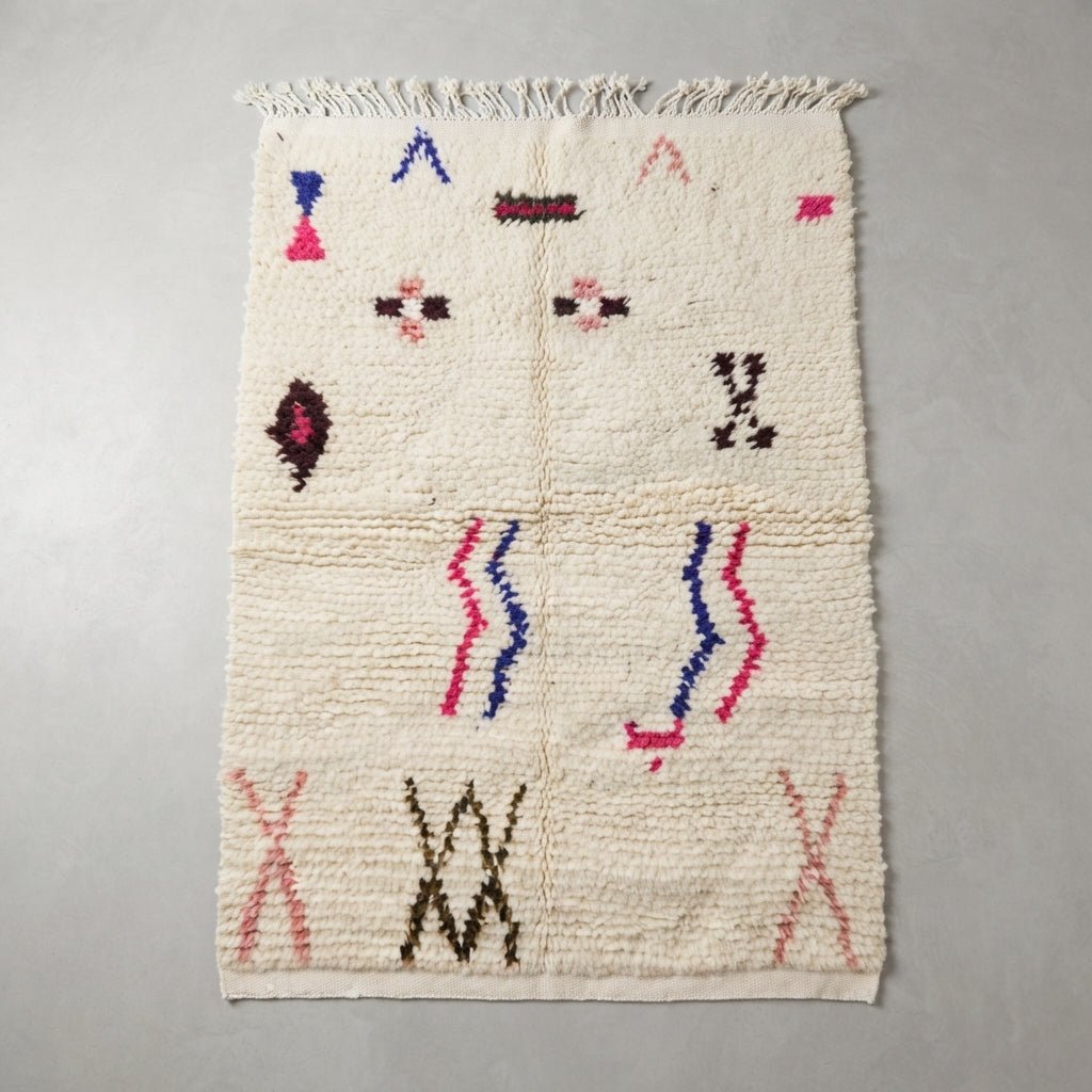 Tapis Azilal Crème à Motifs Zigzag | Yamiriam - YaMiriam