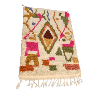 Tapis Azilal Crème & Grand Losange Central Coloré | Yamiriam - YaMiriam
