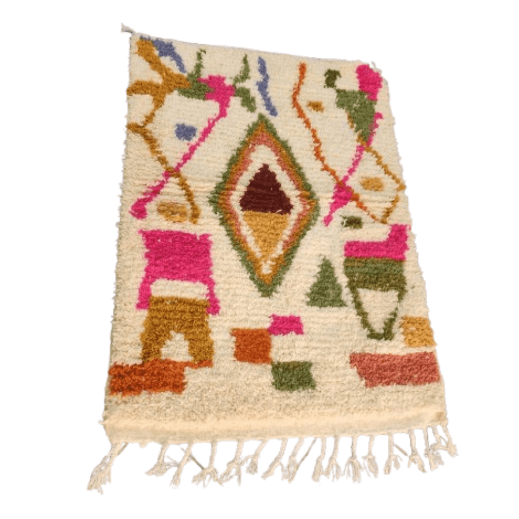 Tapis Azilal Crème & Grand Losange Central Coloré | Yamiriam - YaMiriam