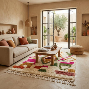 Tapis Azilal Crème & Grand Losange Central Coloré | Yamiriam - YaMiriam