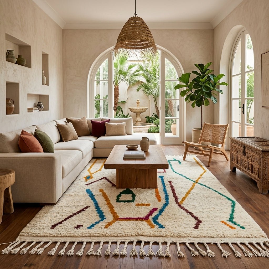 Tapis Azilal Crème & Lignes Multicolores | Yamiriam - YaMiriam