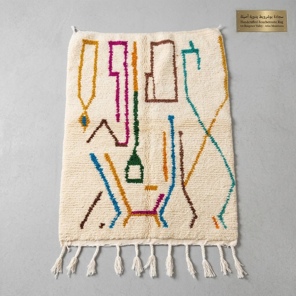 Tapis Azilal Crème & Lignes Multicolores | Yamiriam - YaMiriam