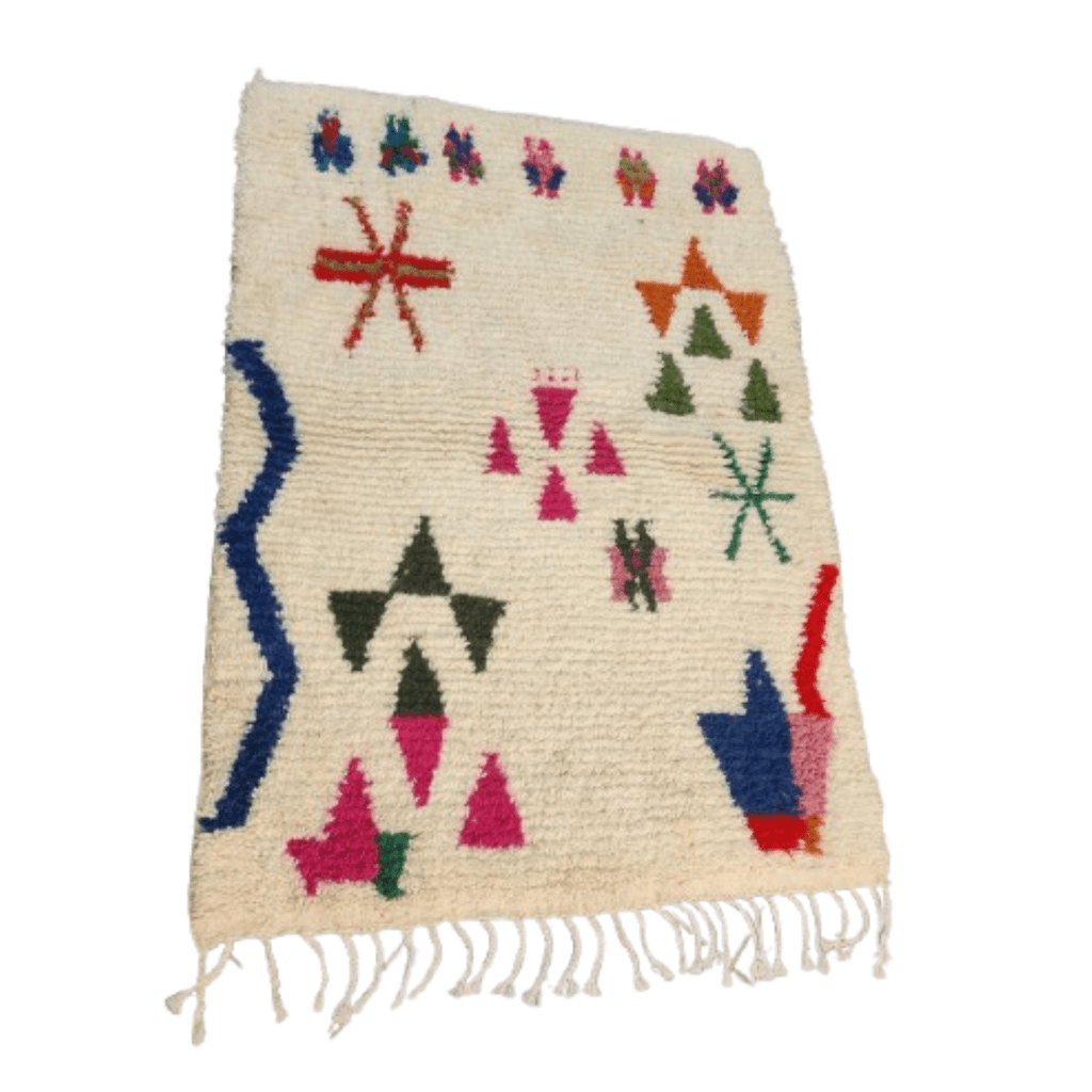 Tapis Azilal Crème & Motifs Abstraits Multicolores | Yamiriam - YaMiriam