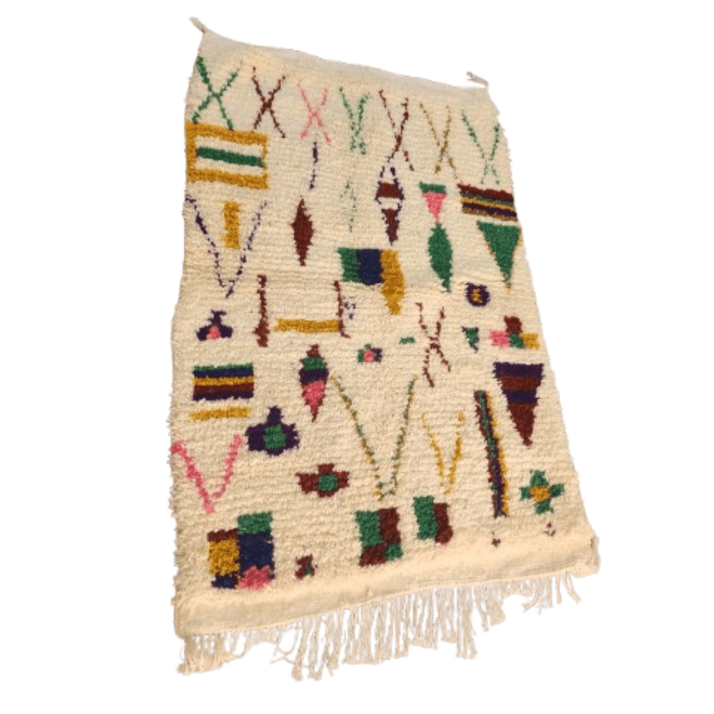 Tapis Azilal Crème & Motifs Berbères Colorés | Yamiriam - YaMiriam