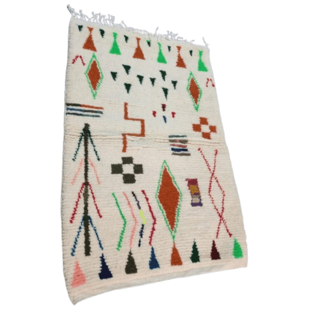 Tapis Azilal Crème & Motifs Berbères Colorés | Yamiriam - YaMiriam