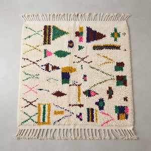 Tapis Azilal Crème & Motifs Berbères Colorés | Yamiriam - YaMiriam