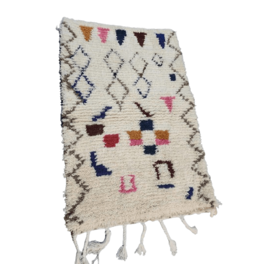 Tapis Azilal Crème & Motifs Berbères Épars | Yamiriam - YaMiriam