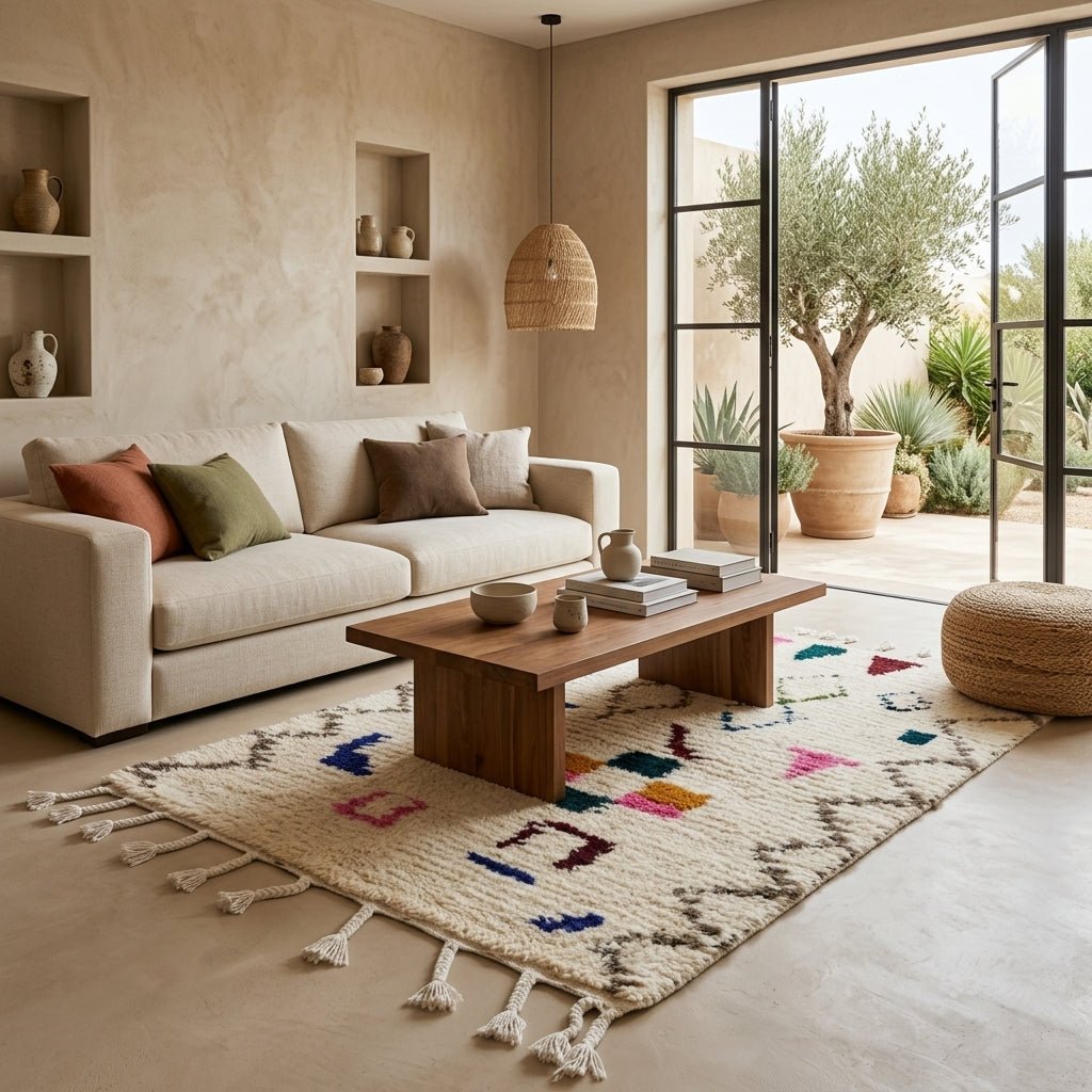 Tapis Azilal Crème & Motifs Berbères Épars | Yamiriam - YaMiriam