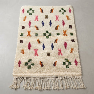 Tapis Azilal Crème & Motifs Berbères Multicolores | Yamiriam - YaMiriam