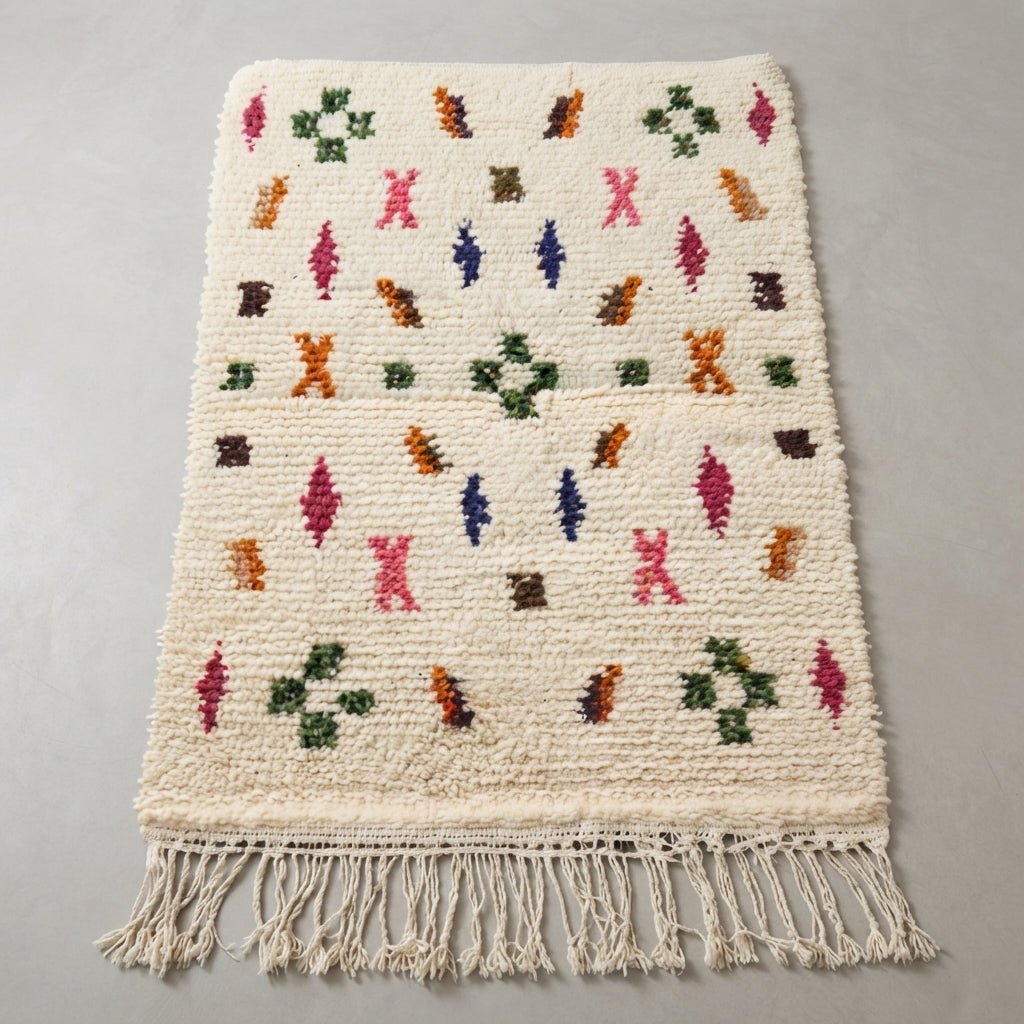 Tapis Azilal Crème & Motifs Berbères Multicolores | Yamiriam - YaMiriam