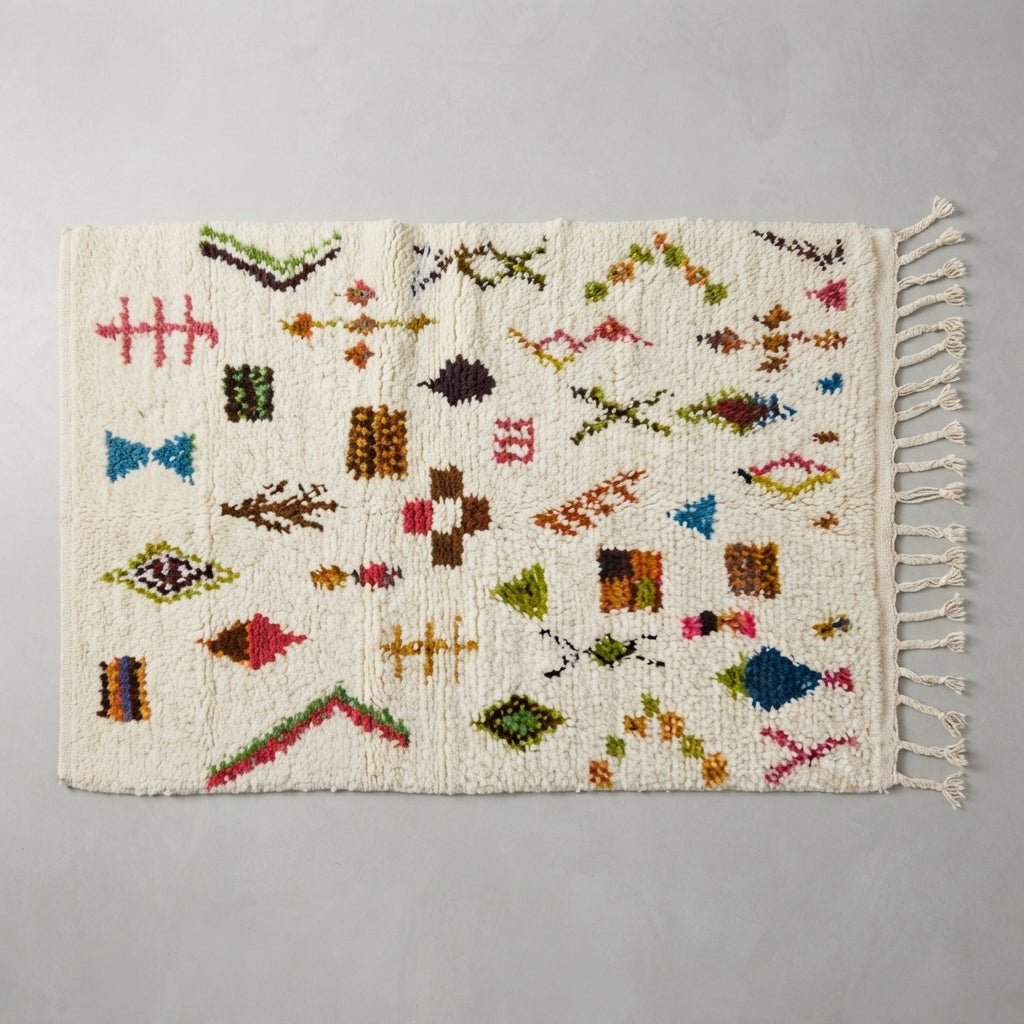 Tapis Azilal Crème & Motifs Éparpillés | Yamiriam - YaMiriam