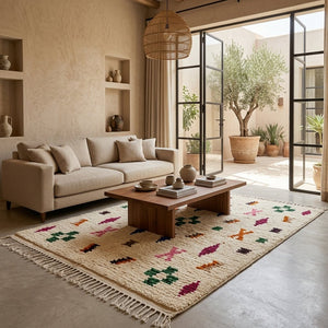 Tapis Azilal Crème & Motifs Géométriques Discrets | Yamiriam - YaMiriam