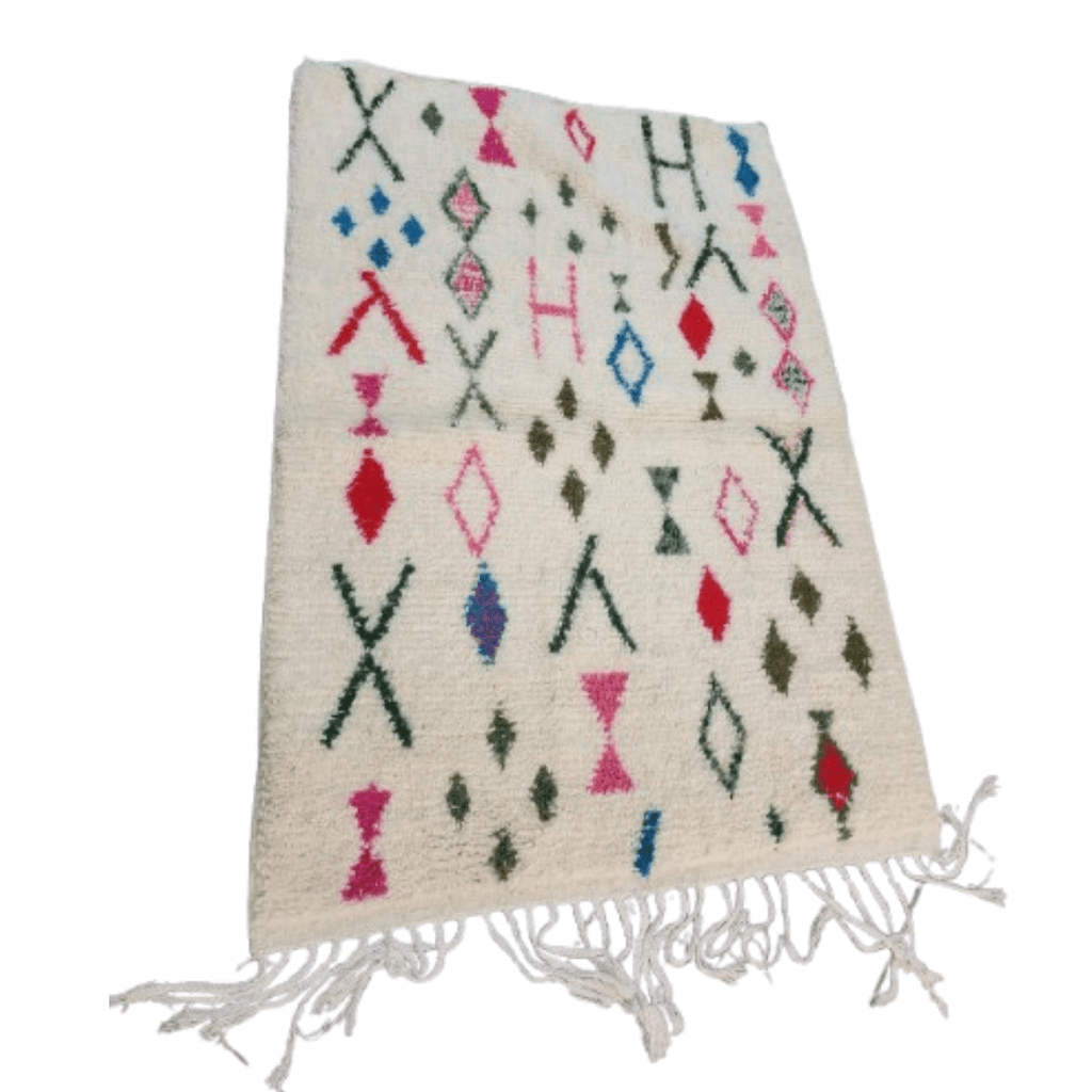 Tapis Azilal Crème & Motifs Losangiques Épars | Yamiriam - YaMiriam