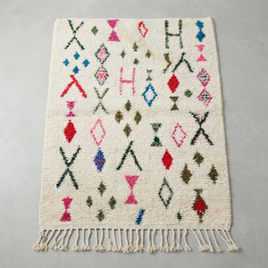 Tapis Azilal Crème & Motifs Losangiques Épars | Yamiriam - YaMiriam
