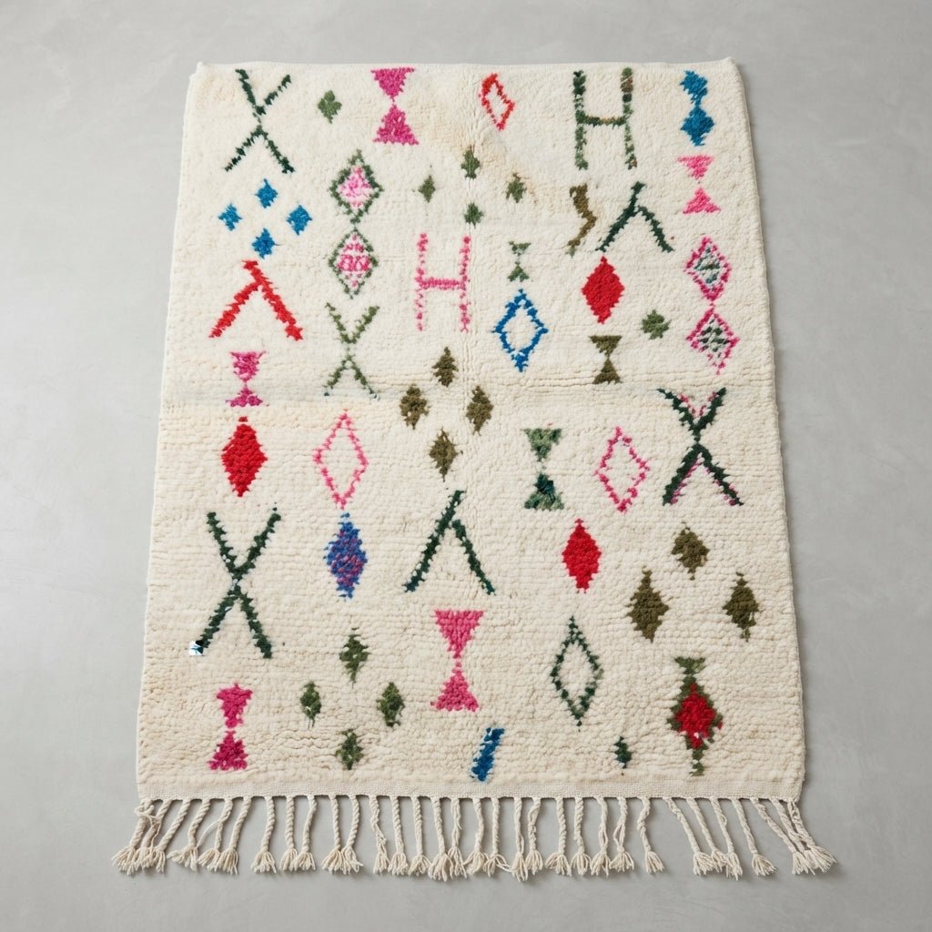 Tapis Azilal Crème & Motifs Losangiques Épars | Yamiriam - YaMiriam