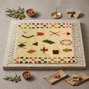 Tapis Azilal Crème & Symboles Amazighs Colorés | Yamiriam - YaMiriam