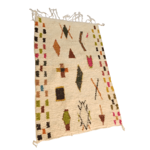 Tapis Azilal Crème & Symboles Amazighs Colorés | Yamiriam - YaMiriam