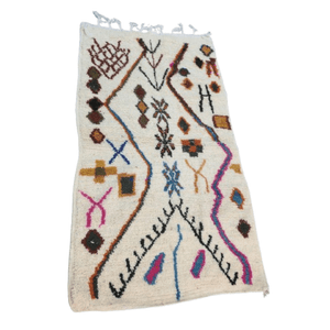 Tapis Azilal Crème & Symboles Berbères Multicolores | Yamiriam - YaMiriam