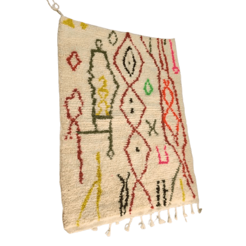 Tapis Azilal Crème & Symboles Berbères Vifs | Yamiriam - YaMiriam
