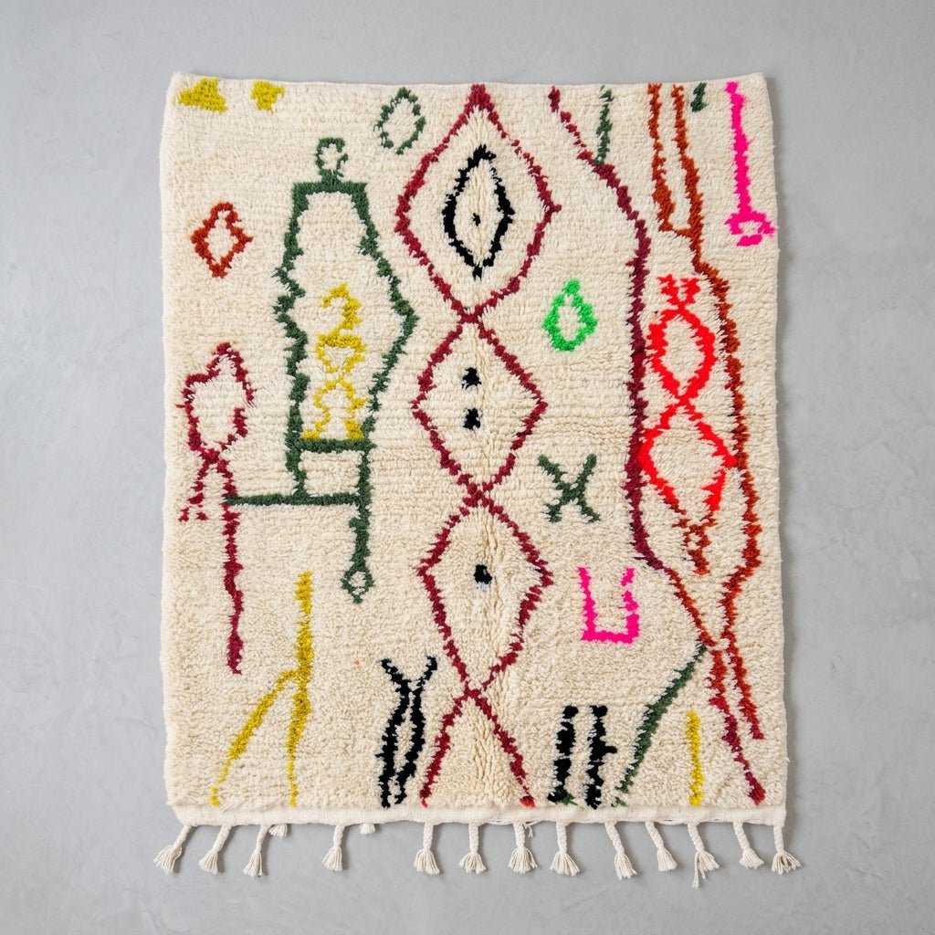 Tapis Azilal Crème & Symboles Berbères Vifs | Yamiriam - YaMiriam