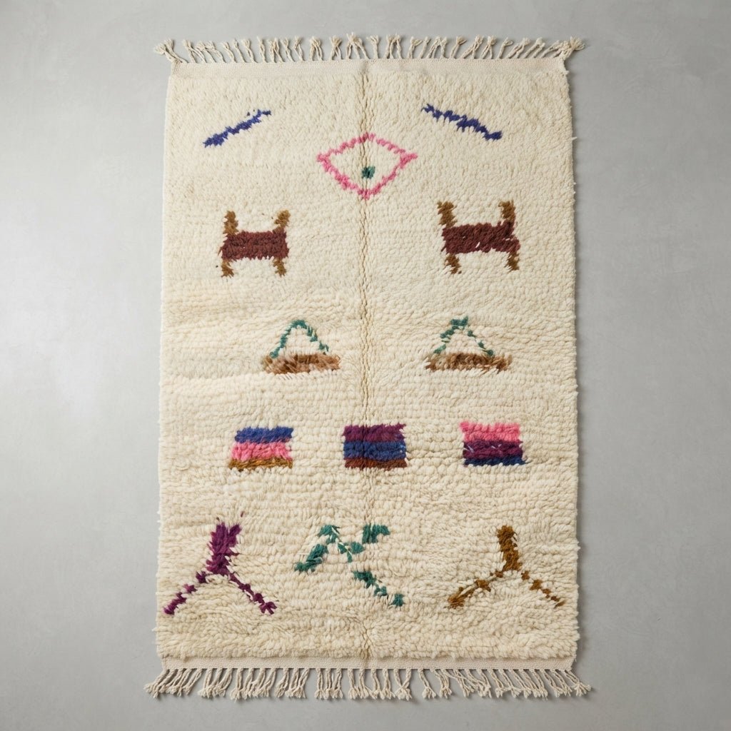 Tapis Azilal Crème & Symboles Épurés | Yamiriam - YaMiriam