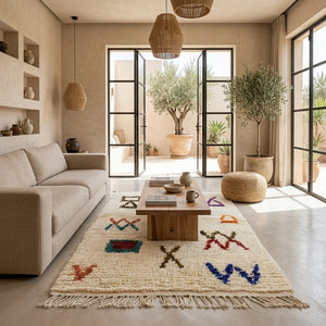Tapis Azilal Crème & Symboles Géométriques Épars | Yamiriam - YaMiriam