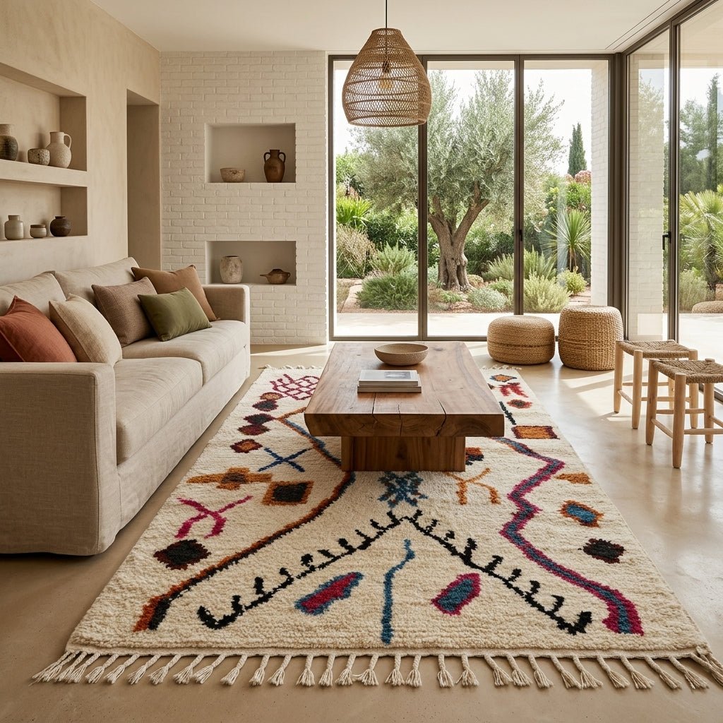 Tapis Azilal Lignes Zigzag & Symboles Berbères | Yamiriam - YaMiriam
