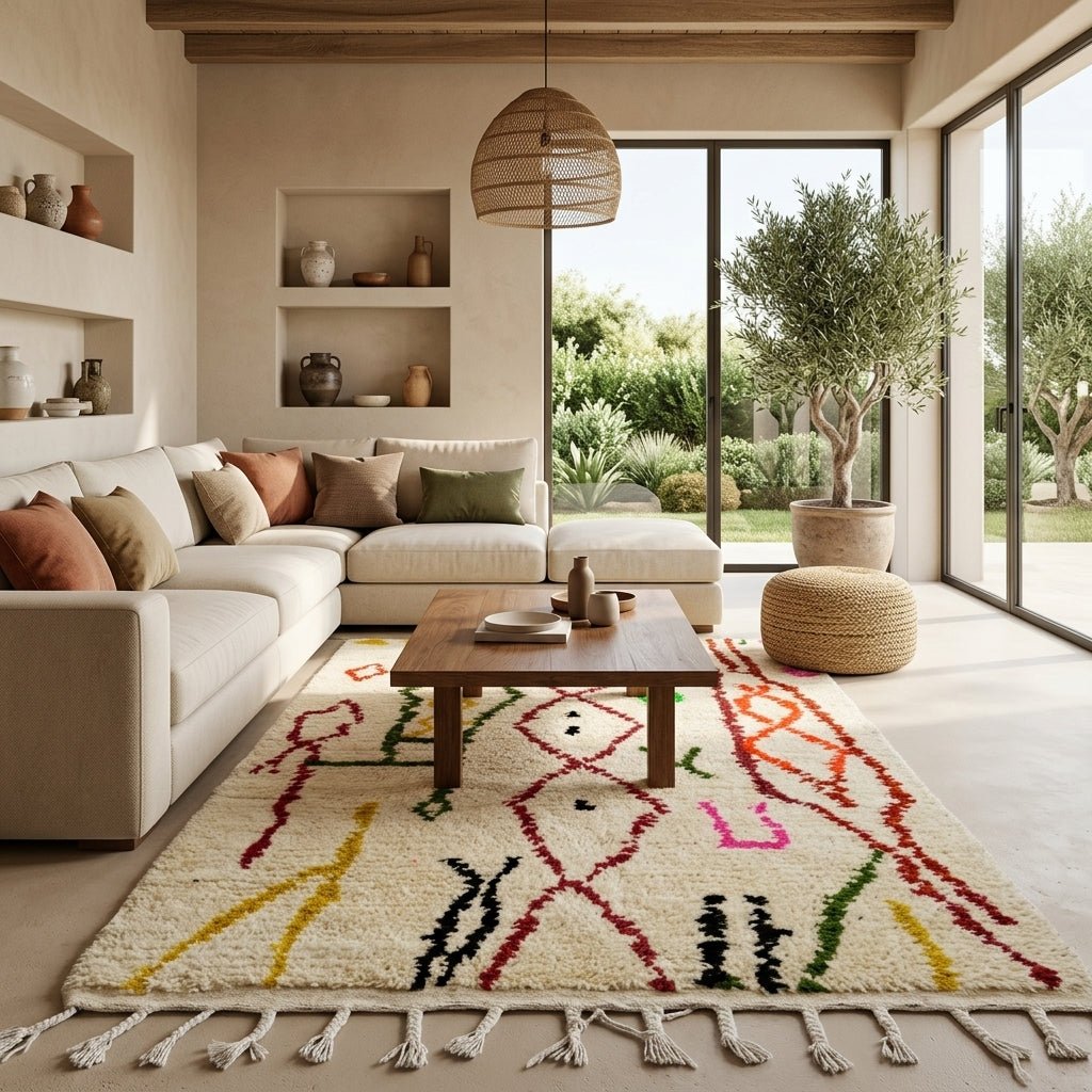Tapis Azilal Losanges Fuchsia & Lignes Sinueuses | Yamiriam - YaMiriam