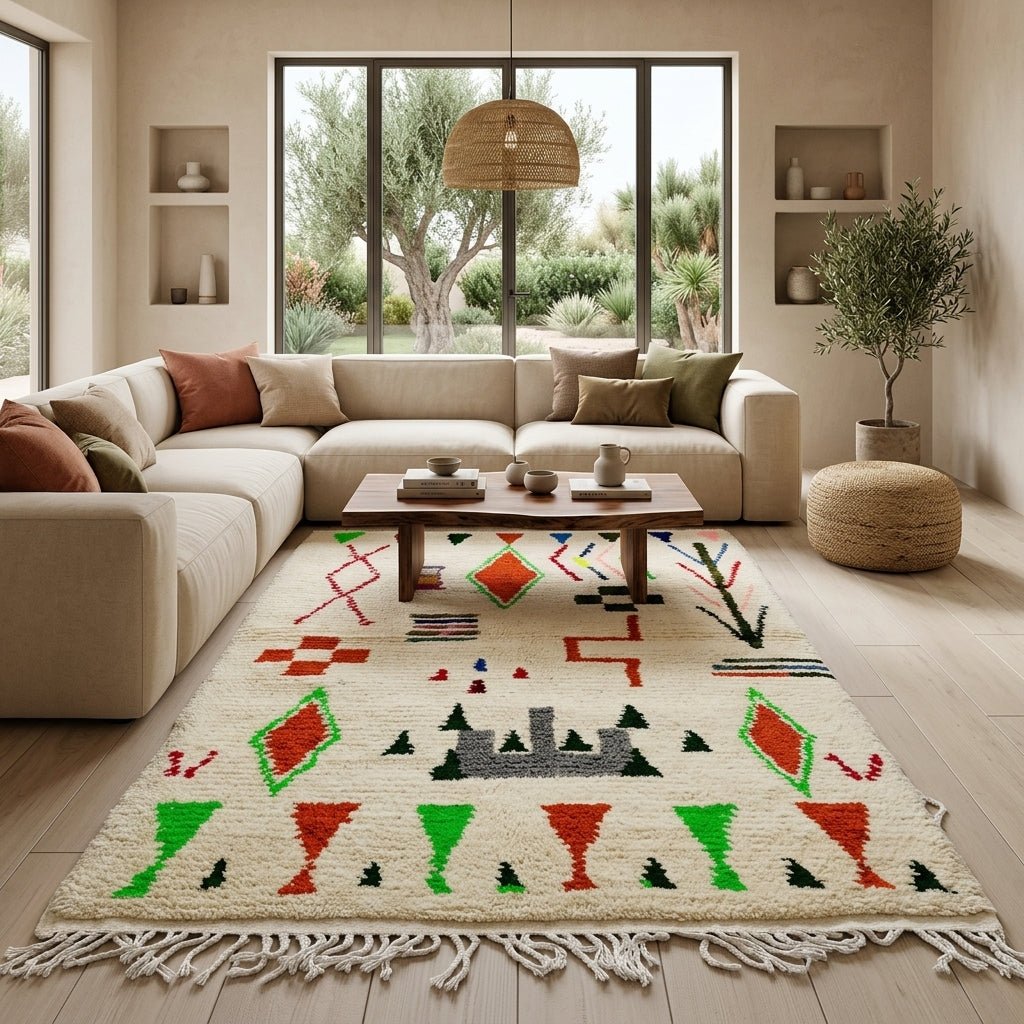 Tapis Azilal Triangles Verts & Losanges Orange | Yamiriam - YaMiriam
