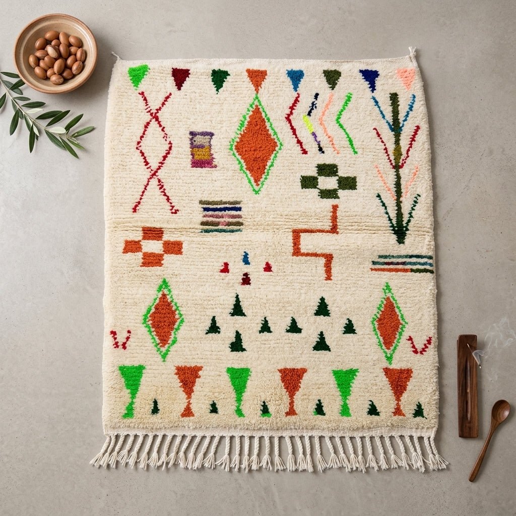 Tapis Azilal Triangles Verts & Losanges Orange | Yamiriam - YaMiriam