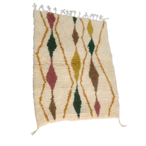 Tapis Beni Ourain Azilal Crème & Losanges Colorés | Yamiriam - YaMiriam