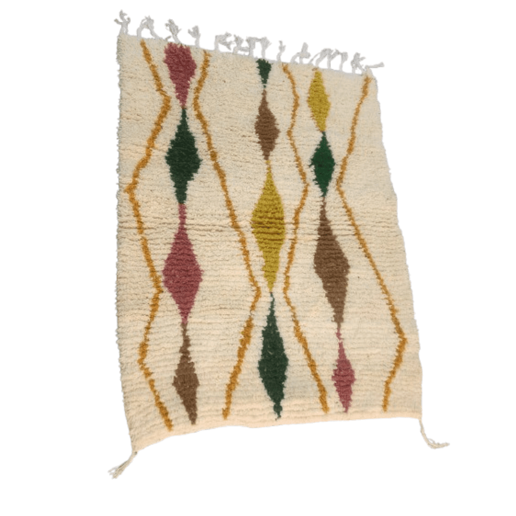 Tapis Beni Ourain Azilal Crème & Losanges Colorés | Yamiriam - YaMiriam