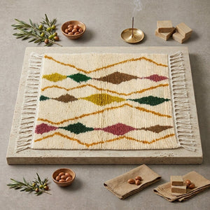 Tapis Beni Ourain Azilal Crème & Losanges Colorés | Yamiriam - YaMiriam