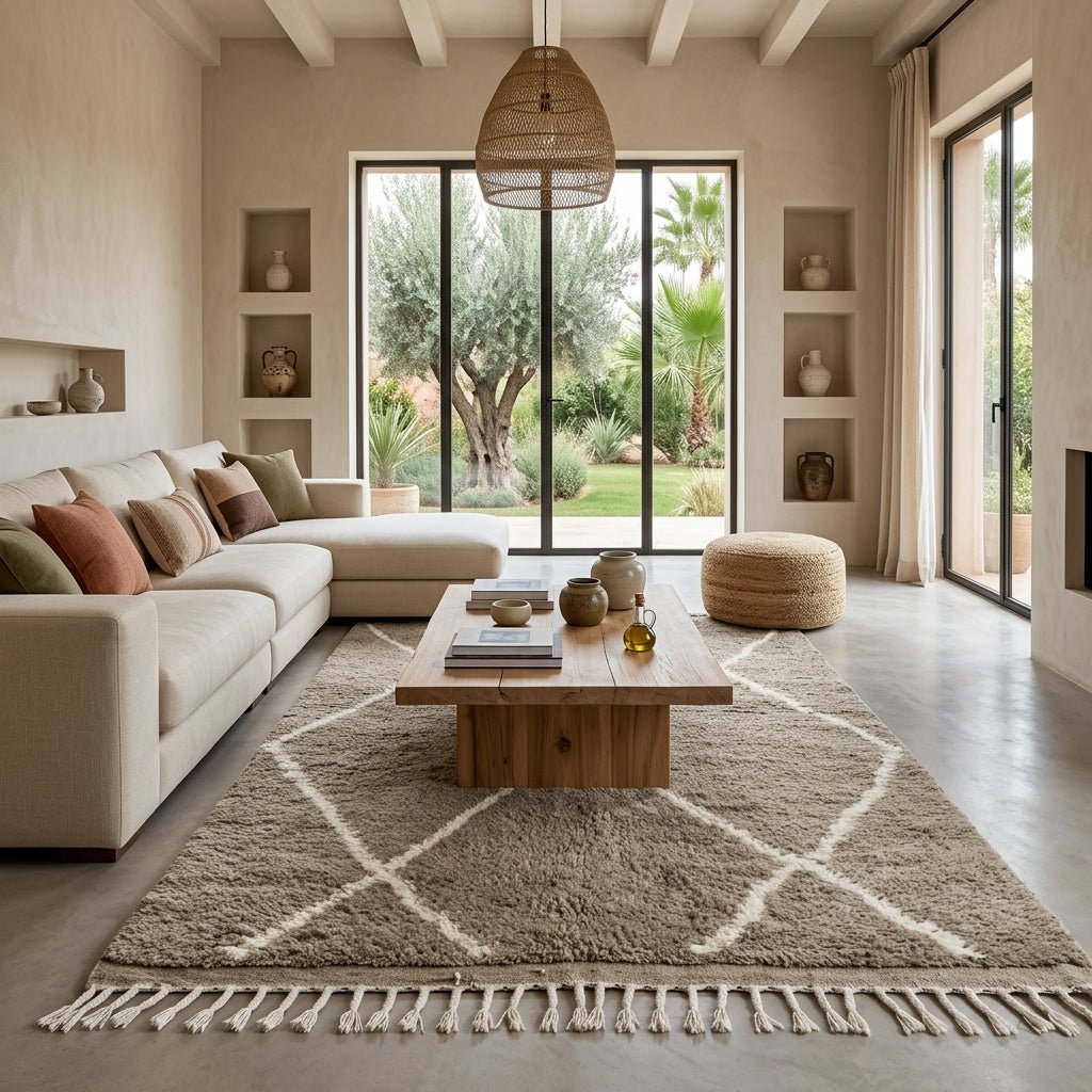 Tapis Beni Ourain Beige & Losanges Blancs | Yamiriam - YaMiriam