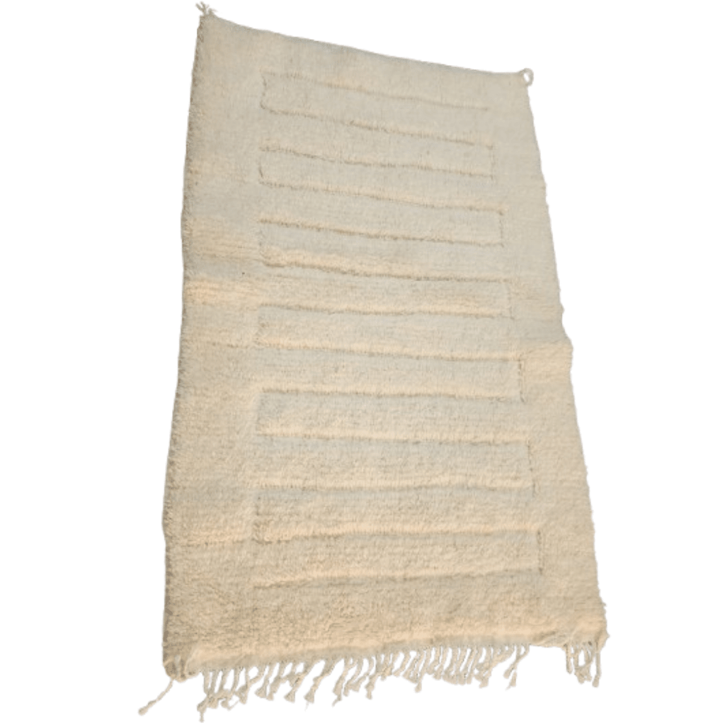 Tapis Beni Ourain Blanc Crème à Lignes en Relief | Yamiriam - YaMiriam