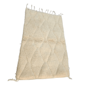 Tapis Beni Ourain Blanc Crème à Losanges en Relief | Yamiriam - YaMiriam