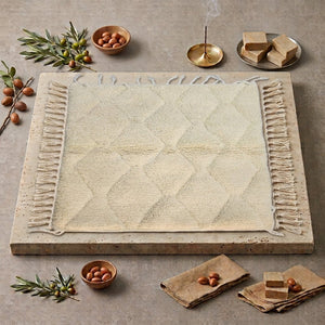 Tapis Beni Ourain Blanc Crème à Losanges en Relief | Yamiriam - YaMiriam