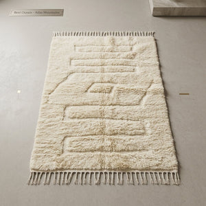 Tapis Beni Ourain Blanc Crème à Motifs en Relief | Yamiriam - YaMiriam