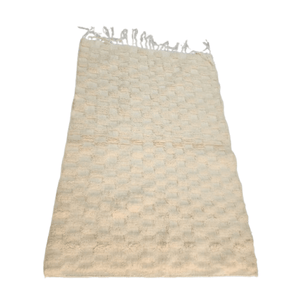 Tapis Beni Ourain Blanc Crème Damier en Relief | Yamiriam - YaMiriam