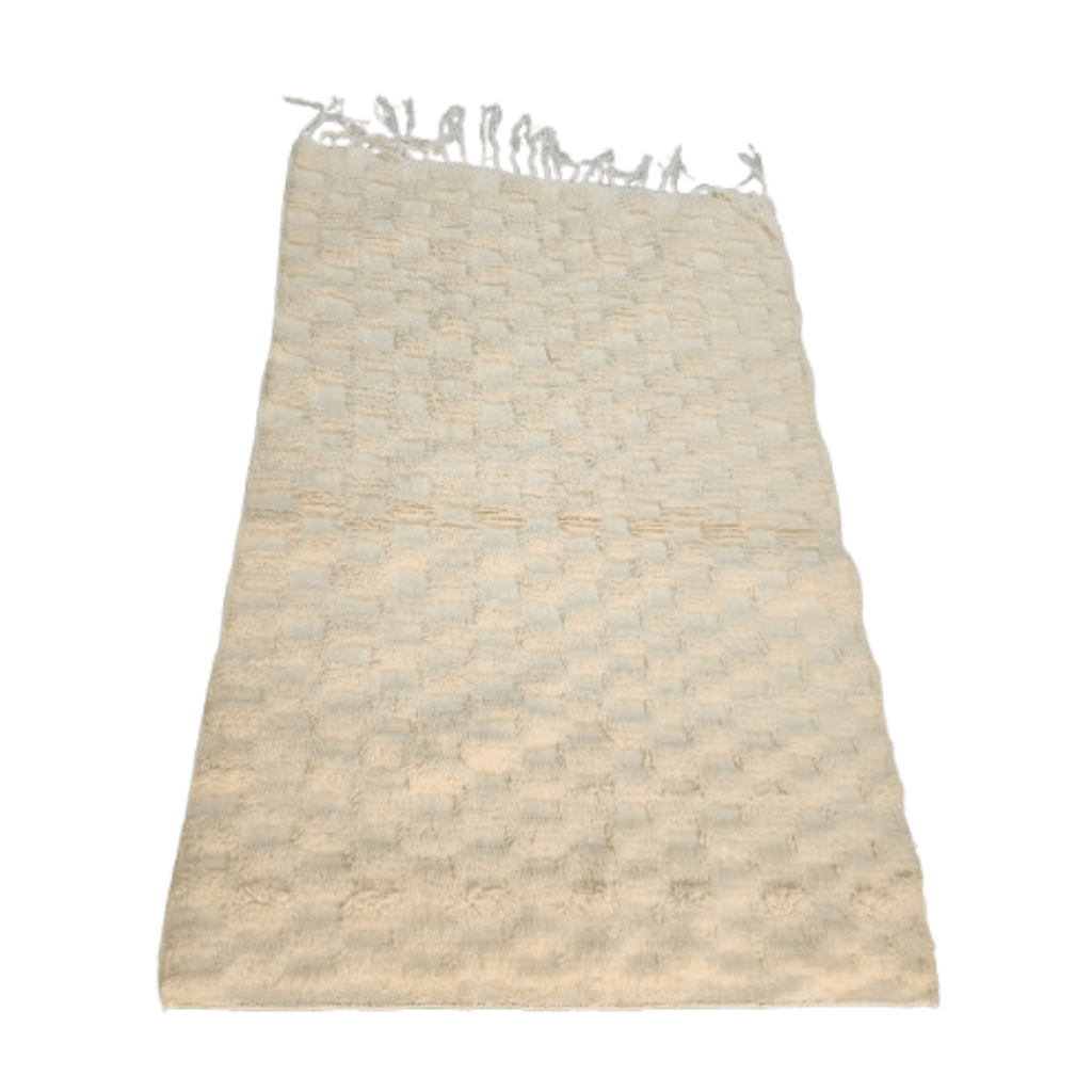 Tapis Beni Ourain Blanc Crème Damier en Relief | Yamiriam - YaMiriam