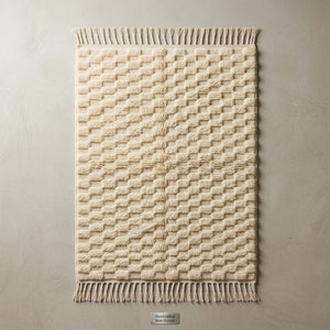 Tapis Beni Ourain Blanc Crème Damier en Relief | Yamiriam - YaMiriam
