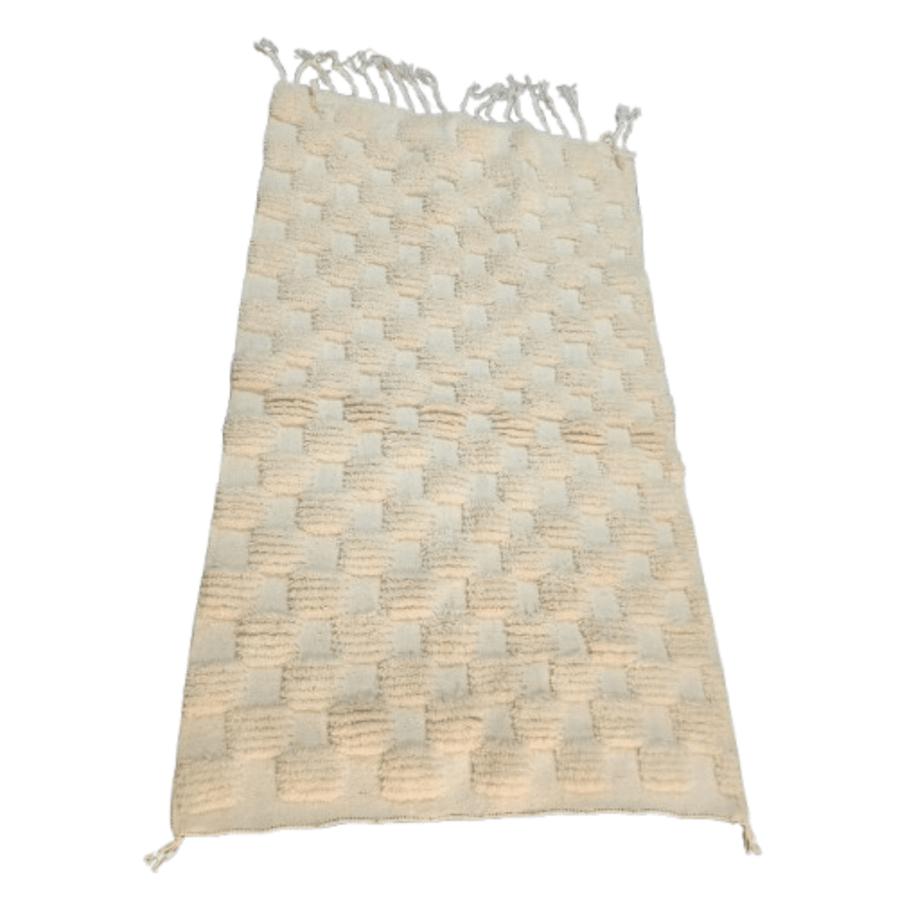 Tapis Beni Ourain Blanc Crème Damier Relief | Yamiriam - YaMiriam