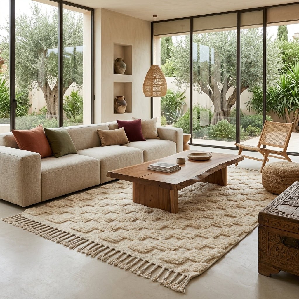 Tapis Beni Ourain Blanc Crème Damier Relief | Yamiriam - YaMiriam