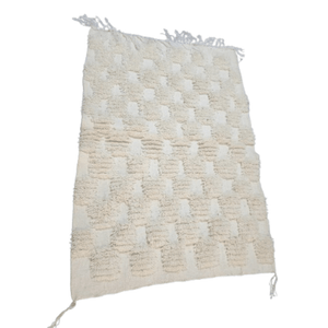 Tapis Beni Ourain Blanc Crème Damier Texturé | Yamiriam - YaMiriam
