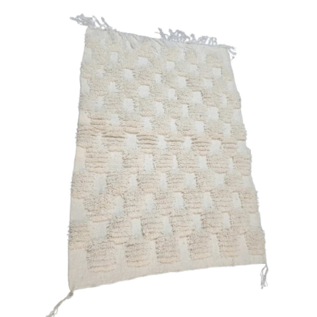 Tapis Beni Ourain Blanc Crème Damier Texturé | Yamiriam - YaMiriam