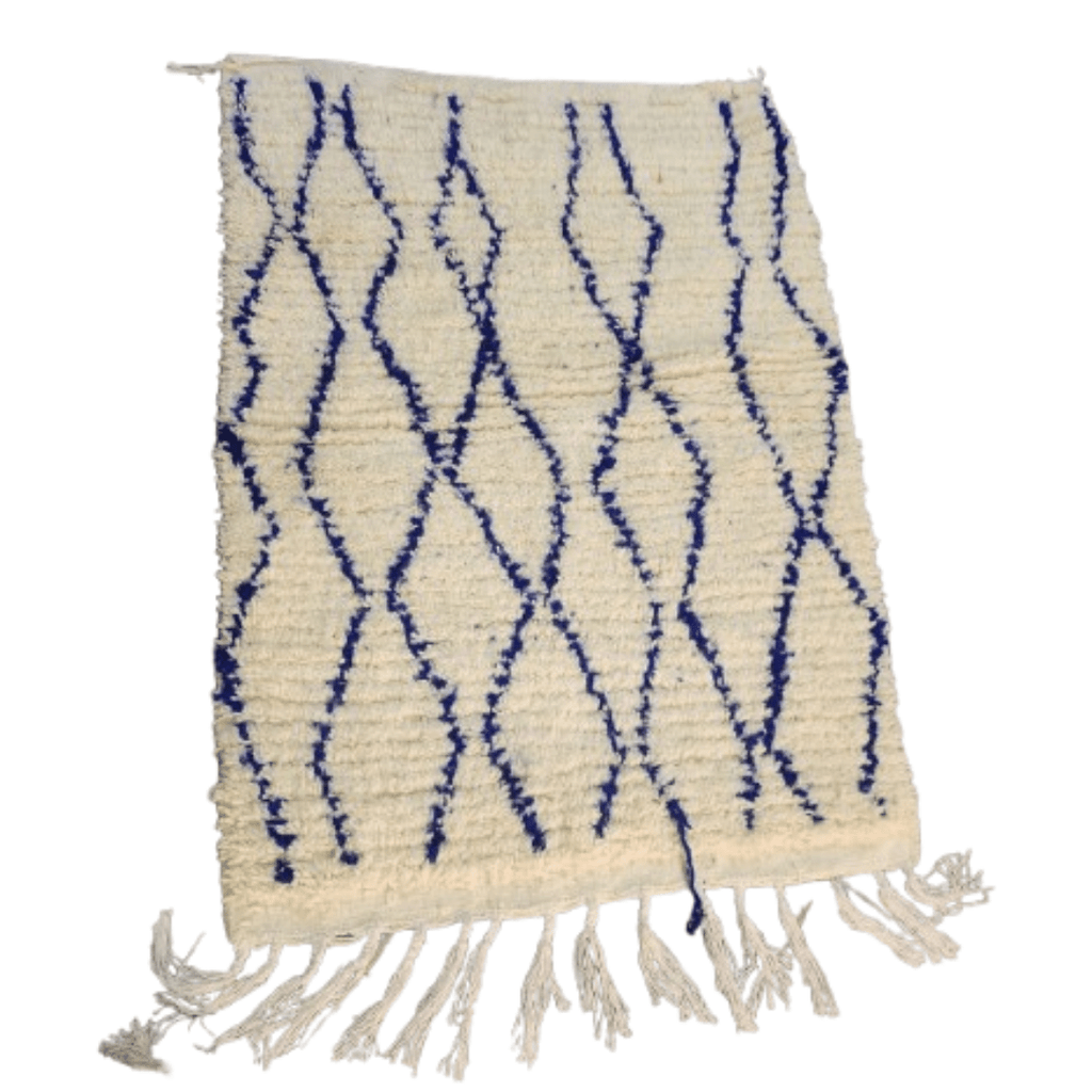 Tapis Beni Ourain Blanc & Losanges Bleu Roi | Yamiriam - YaMiriam